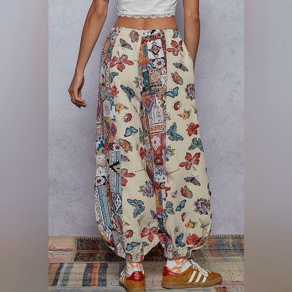 290 - POL Multicolor Butterfly and Floral Patchwork Joggers - Picture 4 of 6